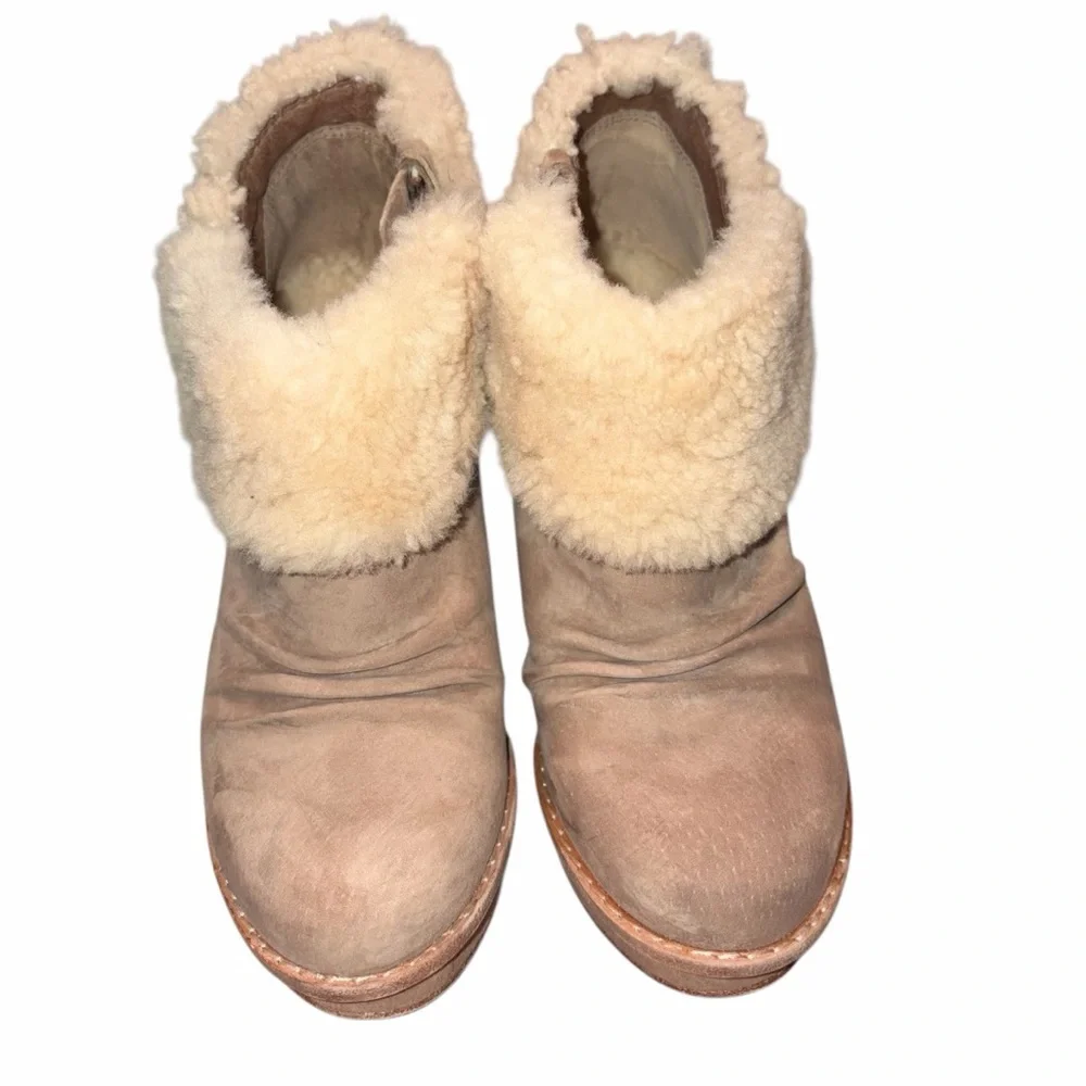 Ugg Georgette Nubuck Leather Sheepskin Shearling Ankle Boots Heels Shoes size 5 - Picture 3 of 10